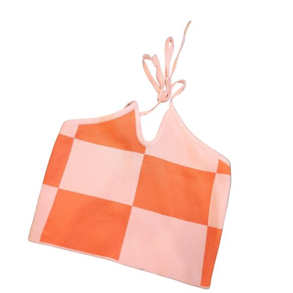 Princess Polly xx Retro Pink And Coral Checkered Tie Haltertop XS/S - Picture 1 of 3